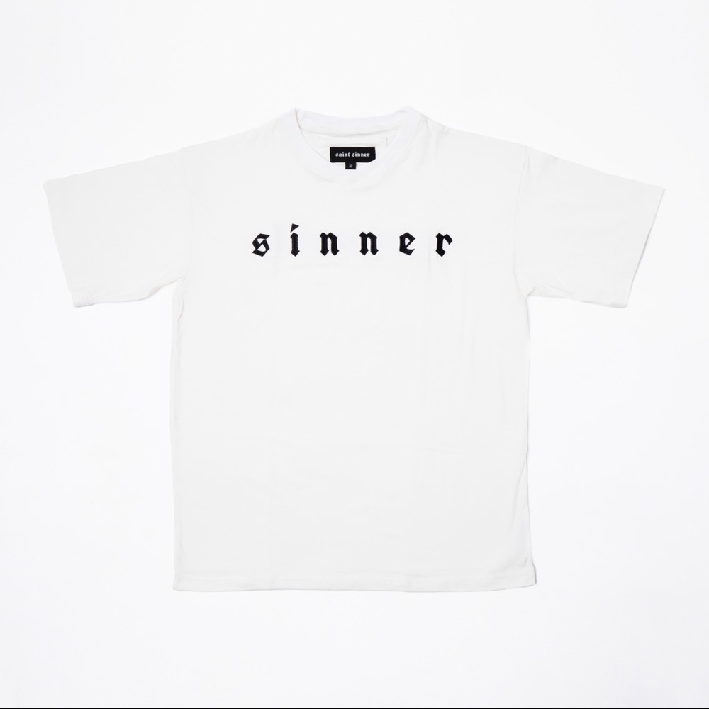 White embroidered SINNER T-shirt